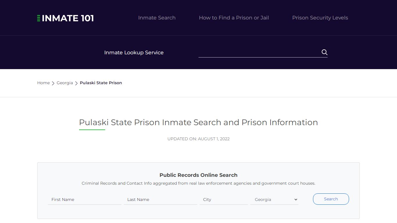 Pulaski State Prison Inmate Search, Visitation, Phone no ...